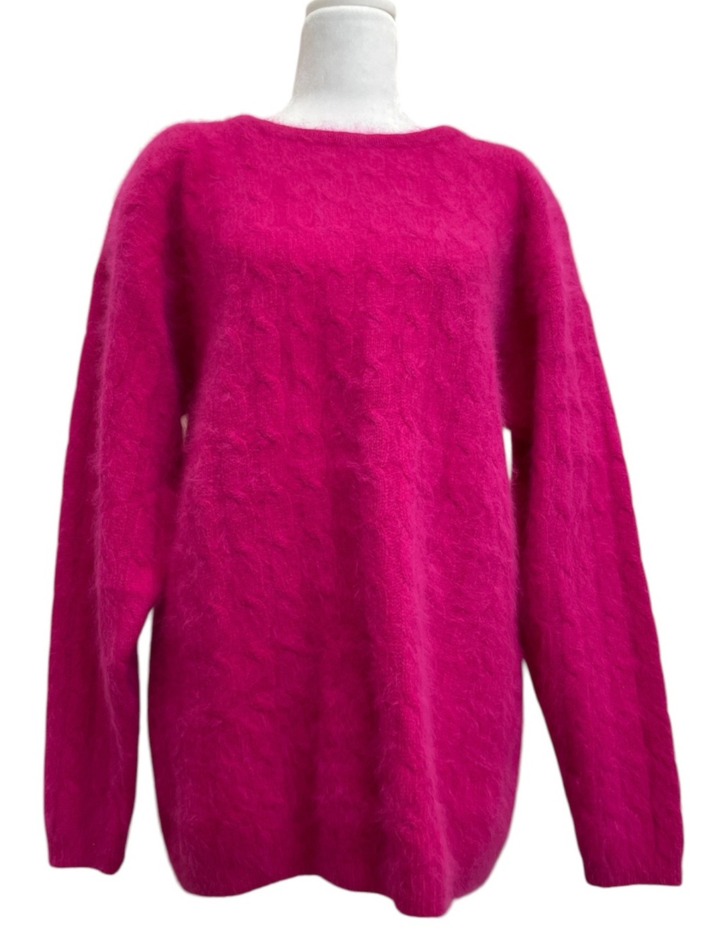 Rafaella Vintage 80s Hot Pink Fuzzy Angora & Wool Blend Cable Knit Sweater